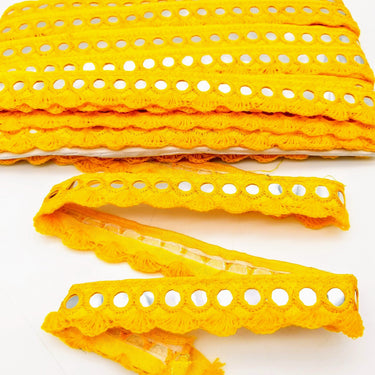Yellow Fringe Trim With Mirrors, Boho, Bohemian Trim, Mirrored Trim, Decorative Trim, Trim By 3 Yards, Trim By 9 Yards